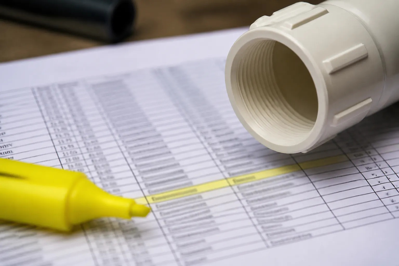 Highlighted equipment list beside a pipe fitting